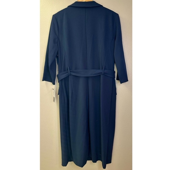 NWT Sharagano Notched Collar 3/4 Sleeve Solid Belted Stretch Crepe Dress Navy - Picture 10 of 13